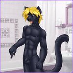  bathroom dan_bluestone feline flaccid male martin melanistic_leopard panther penis piercing solo tongue uncut 