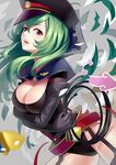  breasts cleavage garter_belt gloves green_hair hat k+ large_breasts legs long_hair open_mouth solo star_driver watanabe_kanako whip 