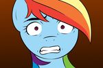  absurd_res blue brown_background equine fear female feral friendship_is_magic hair horror horse looking_at_viewer mammal multi-colored_hair my_little_pony plain_background pony purple_eyes rainbow_dash_(mlp) rainbow_hair reaction_image red_eyes solo teeth unknown_artist 