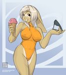  cream dalehan female food ice_cream lagomorph nibby nipples one-piece_swimsuit orange rabbit skin_tight smile solo sunglasses swimsuit tan_line 