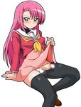  1girl artist_request balls blush breasts bulge censored erection futanari hayate_no_gotoku! katsura_hinagiku long_hair madakino medium_breasts panties pantyhose penis pink_hair school_uniform schoolgirl shoes simple_background solo sweat testicles underwear very_long_hair yellow_eyes 