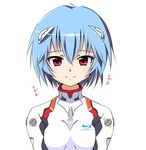  ayanami_rei bad_id bad_pixiv_id blu-ray blue_hair bodysuit breasts cleavage clothes_writing medium_breasts neon_genesis_evangelion plugsuit pun red_eyes short_hair solo take_(office-t) white_bodysuit 
