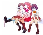  bad_id bad_pixiv_id bench eyewear_on_head glasses inazuma_eleven inazuma_eleven_(series) kinatin kino_aki kneehighs long_hair multiple_girls otonashi_haruna raimon_natsumi red_hair school_uniform shoes short_hair sitting smile 