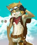  backpack bottomless canine crotch_tuft cub dog goggles kiske_7key leather male solo sword topless weapon 七鍵きすく 