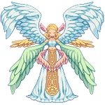  angel blonde_hair closed_eyes hetano_yoko_sukii lowres multiple_wings original pixel_art seraph solo standing transparent_background wings 