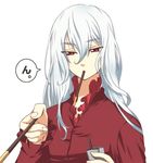  duke_(tales_of_vesperia) duke_pantarei enomoto_(luck-by-luck) long_hair male male_focus mouth_hold pocky pov red_eyes tales_of_(series) tales_of_vesperia very_long_hair white_hair 