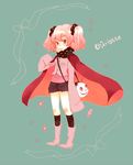  bad_id bad_pixiv_id cape charlotte_(madoka_magica) food kneehighs long_sleeves mahou_shoujo_madoka_magica mouth_hold pekikokko personification pink_eyes pink_hair short_shorts short_twintails shorts solo twintails 