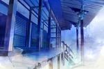  blue building east_asian_architecture house no_humans original saiga_tokihito scenery stairs veranda 