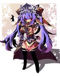  :o black_legwear blush cape crown dangomushi full_body japanese_clothes long_hair purple_eyes purple_hair sangokushi_taisen shy sidelocks solo star thighhighs touhaku twintails 