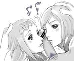  2girls ;o censored chin facejob fellatio forced from_above fuyusuke hand_on_head lips long_hair looking_up monochrome multiple_fellatio multiple_girls one_eye_closed oral penis penis_on_face pixiv2713180 pov precum rubbing sandwich simple_background wince wink 