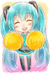  aqua_hair cheerleader chibi harukero hatsune_miku highres long_hair pom_poms smile solo twintails very_long_hair vocaloid 