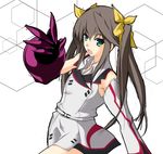  bare_shoulders brown_hair female gauntlet gauntlets green_eyes hair_ribbon highres huang_lingyin infinite_stratos long_hair open_mouth ribbon school_uniform solo twintails uniform white_background 