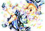  braid brown_eyes hat kirisame_marisa long_hair soiri_(us) solo touhou traditional_media watercolor_(medium) witch_hat 