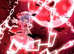 bat bat_wings blue_hair chain dress hat highres moon nunua outstretched_arms pink_dress red_eyes remilia_scarlet solo touhou wings 