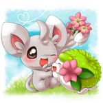  &#12450;&#12452;&#12511; aimi blush chillarmy cute feral flower legendary_pok&#233;mon mammal minccino nintendo one_eye_closed pok&#233;mon pok&eacute;mon rodent shaymin tail video_games wink 