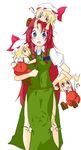  :3 :d bacho blonde_hair blue_eyes braid carrying chibi chibi_on_head detached_wings fang flandre_scarlet four_of_a_kind_(touhou) hanging hat hiding highres hong_meiling long_hair mini_wings multiple_girls multiple_persona on_head open_mouth red_eyes red_hair side_ponytail smile touhou twin_braids v-shaped_eyebrows when_you_see_it wings 
