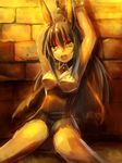  animal_ears arms_up bdsm black_hair bondage bound bound_wrists brick_wall bunny_ears chain edobox karindi_(pixiv_fantasia) light long_hair open_mouth pixiv_fantasia pixiv_fantasia_5 sitting sleeveless solo wrist_cuffs yellow_eyes zilance_empire 