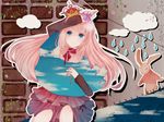  bad_id bad_pixiv_id blue_eyes bunny choker cloud crown dress flower hair_flower hair_ornament itamidome long_hair megurine_luka pink_hair poncho scissors sky solo tears vocaloid water_drop 