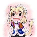  animal_ears blonde_hair cat_ears cat_tail chibi extra_ears fang hoshizuki_(seigetsu) kemonomimi_mode mizuhashi_parsee open_mouth puru-see scarf solo tail touhou trembling 