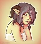  cubi female horns pointy_ears portrait satyr skimpy solo 