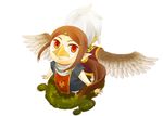  1girl back-to-back brown_hair komali long_hair medli monster_girl otton pointy_ears ponytail red_eyes rito the_legend_of_zelda the_legend_of_zelda:_the_wind_waker white_hair wings 