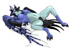  avian avians bleuhawke blue breasts female gryphon lying nude pussy solo 