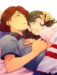  1girl bad_id bad_pixiv_id brown_hair closed_eyes green_hair ichinose_kazuya inazuma_eleven inazuma_eleven_(series) kino_aki lying short_hair sleeping wakaya_hana 