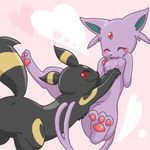  chest_tuft cute espeon eyes_closed pok&eacute;mon raised_tail red_eyes tail umbreon unknown_artist 