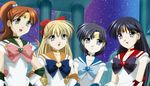  4girls aino_minako bishoujo_senshi_sailor_moon black_hair blonde_hair blue_eyes blue_hair brown_hair choker circlet earrings elbow_gloves gloves green_eyes hair_bobbles hair_ribbon heart hino_rei jewelry kino_makoto long_hair mizuno_ami multiple_girls night open_mouth pillar ponytail purple_eyes ribbon rose sailor_jupiter sailor_mars sailor_mercury sailor_suit sailor_venus short_hair smile star stars temple tiara wavy_hair 