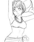  :o armpits arms_up ball greyscale jewelry lineart midriff monochrome navel necklace open_mouth persona persona_4 satonaka_chie short_hair solo suta_furachina 