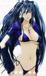  bikini black_rock_shooter black_rock_shooter_(character) black_rock_shooter_(character)_(cosplay) blue_eyes blue_hair cosplay detached_sleeves hatsune_miku jewelry koutarou_(farthest) navel necklace side-tie_bikini solo swimsuit twintails vocaloid 