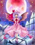  blue_hair cloudy.r cross full_moon hat highres moon red_eyes remilia_scarlet solo touhou wings 