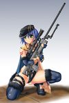  bb_(sapporo_youkan) bipod blue_hair bullpup cape gun kel-tec kel-tec_rfb manaka_de_ikuno!! rifle scope solo thighhighs to_heart_2 tonami_yuma weapon 