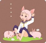  animal_ears barefoot between_toes feet fingers_between_toes hands_on_feet holding_own_foot original panties pantyshot pig pig_ears school_uniform serafuku solo sunafuki_tabito underwear 