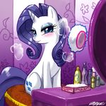  blush bottles chair cutie_mark equine eyeshadow female feral friendship_is_magic hair horn horns john_joseco makeup mammal my_little_pony powder_puff purple_hair rarity_(mlp) solo tongue unicorn 