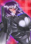  bodysuit breasts fingerless_gloves ghost_in_the_shell ghost_in_the_shell_stand_alone_complex gloves gun hamon_ai kusanagi_motoko large_breasts lowres purple_hair red_eyes seburo_m5 short_hair solo weapon 