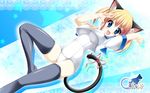  animal_ears blonde_hair blue_eyes catgirl kamiya_tomoe original school_swimsuit short_hair swimsuit tail thighhighs 