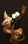  :o animal bare_shoulders biting black_background blush bow_meow_(wakfu) cat club_(shape) dark_skin detached_sleeves diamond_(shape) ecaflip fangs foreshortening from_side hand_to_own_mouth heart looking_at_another looking_at_viewer open_mouth pet pointy_ears ponytail simple_background skirt solo spade_(shape) standing tail tail_grab teeth wakfu white_hair xavier_houssin 
