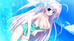  breasts game_cg green_eyes long_hair nipples pink_hair swimsuit tiny_dungeon wardrobe_malfunction water 