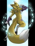  2003 back blue_eyes breasts canine claws digimon elbow_gloves female fox looking_back ookamigirl over_shoulder renamon side_boob solo tail yellow 