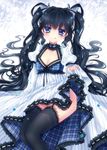  :q bad_id bad_pixiv_id black_hair black_legwear blue_eyes dress earrings frilled_dress frills garter_straps highres jewelry lace lace-trimmed_thighhighs long_hair mikazuki_sara original skirt skirt_lift thighhighs tongue tongue_out twintails 