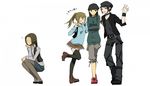  1boy 3girls black_hair black_legwear brown_hair crossed_arms durarara!! full_body genderswap genderswap_(ftm) genderswap_(mtf) hand_up kadota_kyouhei karisawa_erika leg_up long_sleeves multiple_girls pantyhose sidelocks simple_background squatting standing standing_on_one_leg sweatband sweater thighhighs togusa_saburou white_background yumasaki_walker zettai_ryouiki 