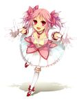  bad_id bad_pixiv_id full_body gloves kaname_madoka magical_girl mahou_shoujo_madoka_magica nitaka_(fujikichi) outstretched_arms outstretched_hand pink_eyes pink_hair running shoes short_hair simple_background smile solo twintails 