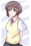  blush brown_hair glasses grey_eyes mad_(hazukiken) ore_no_imouto_ga_konna_ni_kawaii_wake_ga_nai school_uniform short_hair smile solo sweater_vest tamura_manami 