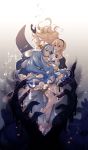  2girls absurdres air_bubble anklet aqua_(fire_emblem_if) arm_up armor artist_name barefoot blonde_hair blue_hair bridal_gauntlets bubble detached_sleeves dress female_my_unit_(fire_emblem_if) fire_emblem fire_emblem_if hairband highres jewelry kazaki_sera long_hair looking_at_viewer monster multiple_girls my_unit_(fire_emblem_if) nintendo open_hand open_mouth outstretched_arm pointy_ears serious underwater very_long_hair white_dress yellow_eyes 