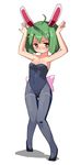  ahoge animal_ears blush brown_eyes bunny_ears bunny_tail comcom fang green_hair highres macross macross_frontier pantyhose ranka_lee short_hair solo tail 