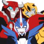  arcee blue_eyes bumblebee cliffjumper eyes_closed foxelie grin robot smile sweatdrop transformers transformers_prime wink 