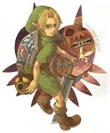  ano_(anomiya) bad_id bad_pixiv_id blonde_hair blue_eyes fairy hand_on_hilt hat left-handed link mask moon pointy_ears shield smile sword tatl the_legend_of_zelda the_legend_of_zelda:_majora's_mask weapon 