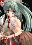  blood bloody_tears broken_mirror green_eyes green_hair higurashi_no_naku_koro_ni houjou_yutori mirror official_art ponytail school_uniform solo sonozaki_mion 