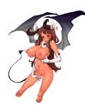  1girl blush breasts demon_girl demon_tail demon_wings elbow_gloves gloves horns large_breasts long_hair masturbation monster_girl orange_eyes pussy pussy_juice red_hair saliva solo succubus tail uncensored wings zerosabort 